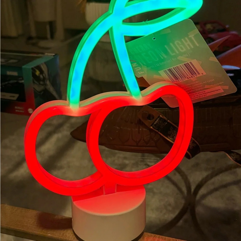 Neon Light * Cherry * Accent Light - Red & Green Plastic 10” Desktop